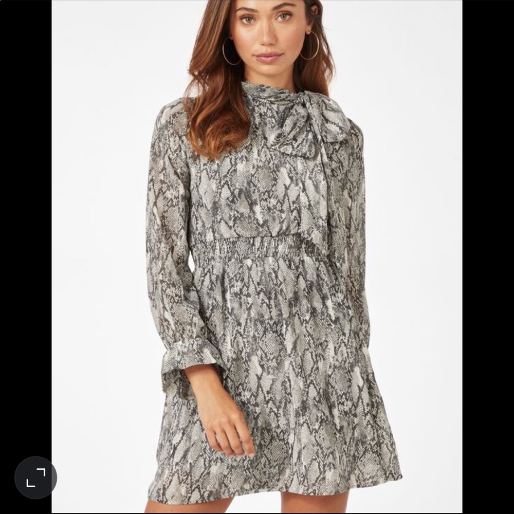 Snakeskin Tie Neck Dress